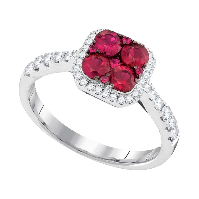 gndatlanta 14k White Gold Round Ruby Square Frame Cluster Diamond Ring 1 Cttw Rings gndatlanta 14k White Gold Round Ruby Square Frame Cluster Diamond Ring 1 Cttw Rings