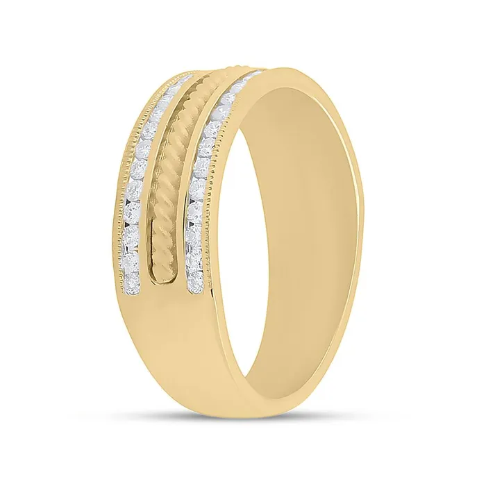 gndatlanta 14k Yellow Gold Round Diamond Wedding Rope Inlay Band Ring 12 Cttw Rings