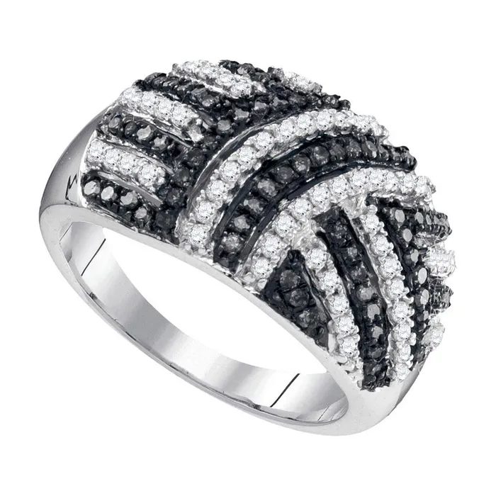 gndatlanta 14kt White Gold Round Black Color Enhanced Diamond Striped Fashion Ring 34 Cttw Rings gndatlanta 14kt White Gold Round Black Color Enhanced Diamond Striped Fashion Ring 34 Cttw Rings