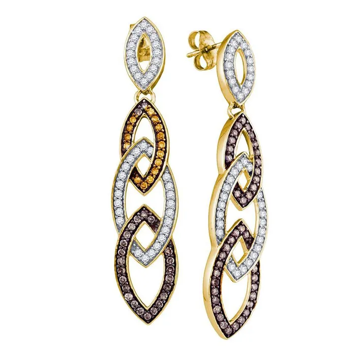 gndatlanta Earrings 10k Yellow Gold Brown Diamond Cascading Oval Dangle Earrings 113 Cttw