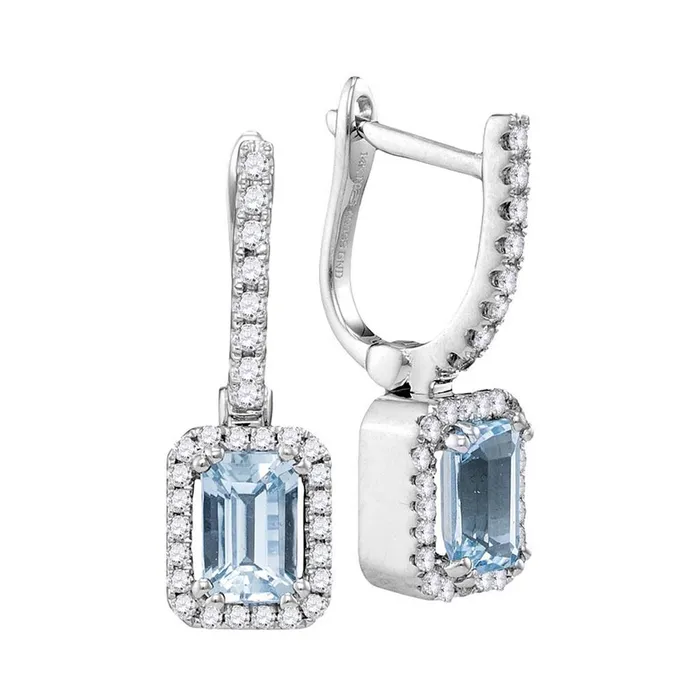 gndatlanta Earrings 14k White Gold Cushion Aquamarine Solitaire Diamond Hoop Dangle Earrings 13 Cttw