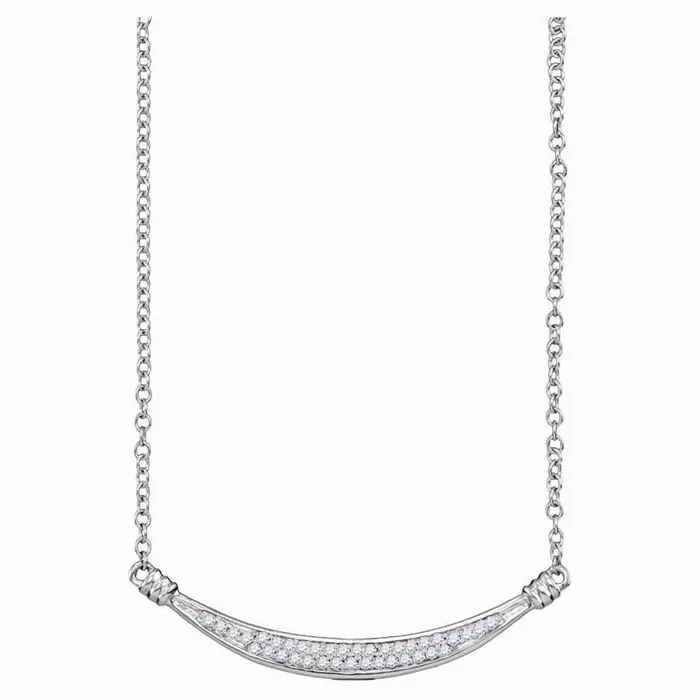 gndatlanta Necklaces 14k White Gold Round Diamond Bar Necklace 16 Cttw