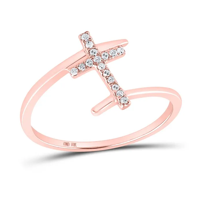 gndatlanta Rings 10k Rose Gold Round Diamond Bypass Cross Ring 112 Cttw