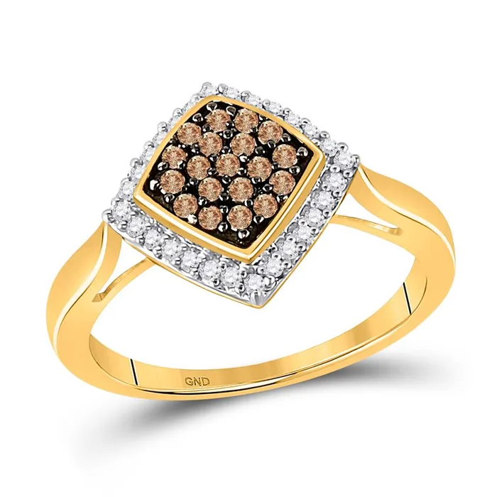 gndatlanta Rings 10k Yellow Gold Brown Diamond Diagonal Square Cluster Ring 13 Cttw gndatlanta Rings 10k Yellow Gold Brown Diamond Diagonal Square Cluster Ring 13 Cttw