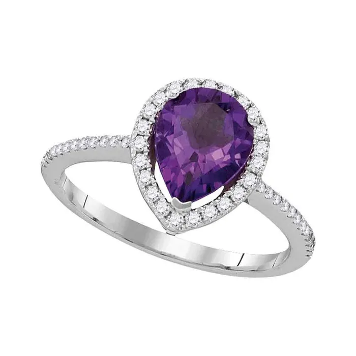 gndatlanta Rings 14k White Gold Pear Amethyst Solitaire Diamond Accent Ring 112 Cttw gndatlanta Rings 14k White Gold Pear Amethyst Solitaire Diamond Accent Ring 112 Cttw