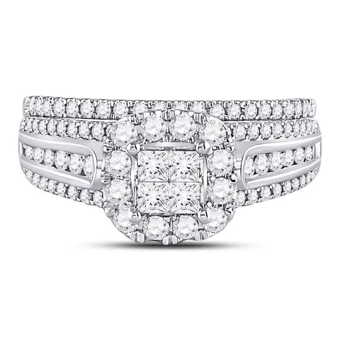 gndatlanta Rings 14k White Gold Princess Diamond Bridal Wedding Ring Set 1 Cttw
