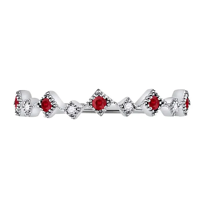 gndatlanta Rings 14k White Gold Round Ruby Diamond Milgrain Square Stackable Band Ring 18 Cttw gndatlanta Rings 14k White Gold Round Ruby Diamond Milgrain Square Stackable Band Ring 18 Cttw