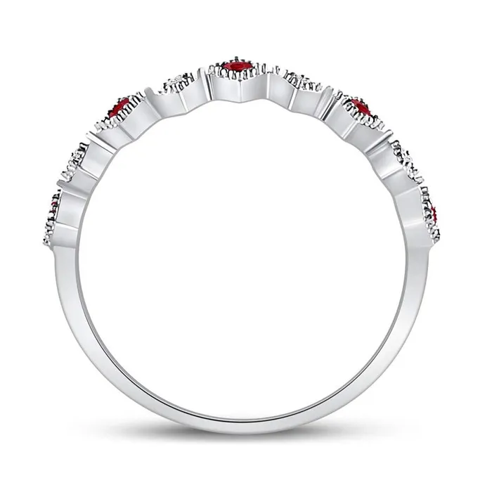 gndatlanta Rings 14k White Gold Round Ruby Diamond Milgrain Square Stackable Band Ring 18 Cttw