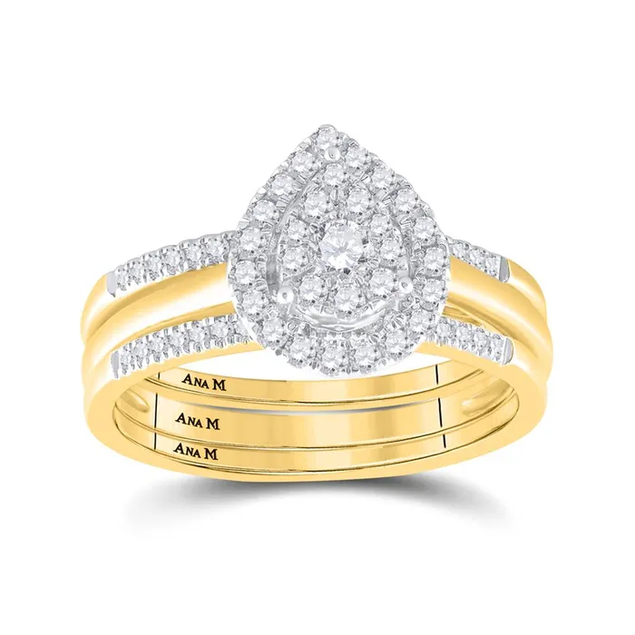 gndatlanta Rings 14k Yellow Gold Round Diamond Teardrop Cluster Bridal Wedding Ring Set 12 Cttw gndatlanta Rings 14k Yellow Gold Round Diamond Teardrop Cluster Bridal Wedding Ring Set 12 Cttw