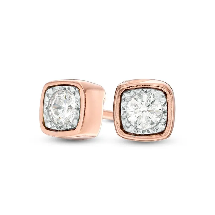 Goldia 017 CT TW Diamond Solitaire CushionShaped Stud Earrings in 10K Rose Gold Earrings Goldia 017 CT TW Diamond Solitaire CushionShaped Stud Earrings in 10K Rose Gold Earrings