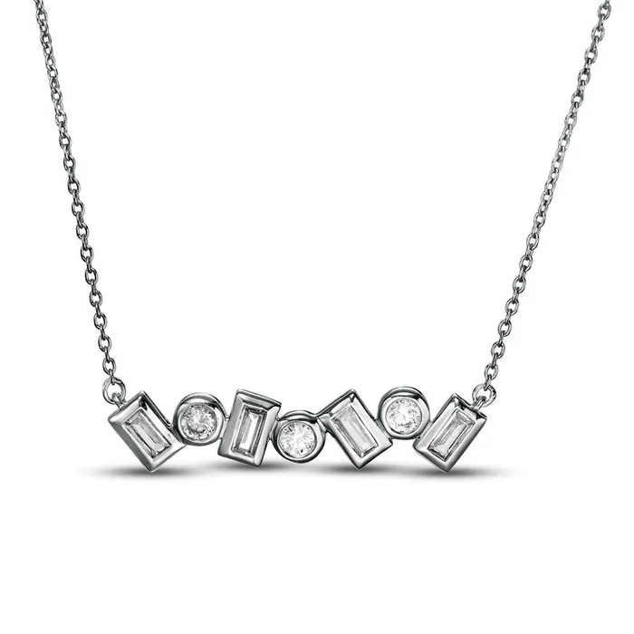 Goldia 05 CT TW Baguette and Round Natural Diamond Alternating Bar Necklace in 10K White Gold Necklaces Goldia 05 CT TW Baguette and Round Natural Diamond Alternating Bar Necklace in 10K White Gold Necklaces
