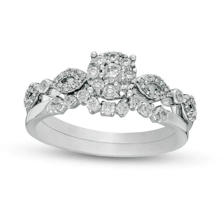 Goldia 050 CT TW Composite Natural Diamond Art Deco Bridal Engagement Ring Set in Solid 10K White Gold Rings Goldia 050 CT TW Composite Natural Diamond Art Deco Bridal Engagement Ring Set in Solid 10K White Gold Rings