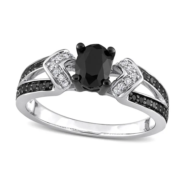 Goldia 10 CT TW Oval Black Enhanced and White Natural Diamond Collar Antique VintageStyle Split Shank Ring in Sterling Silver Rings