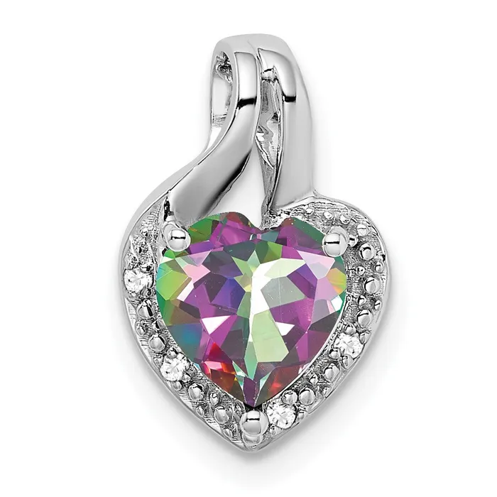 Goldia 14k White Gold Mystic Fire Topaz and Real Diamond Heart Pendant Necklaces