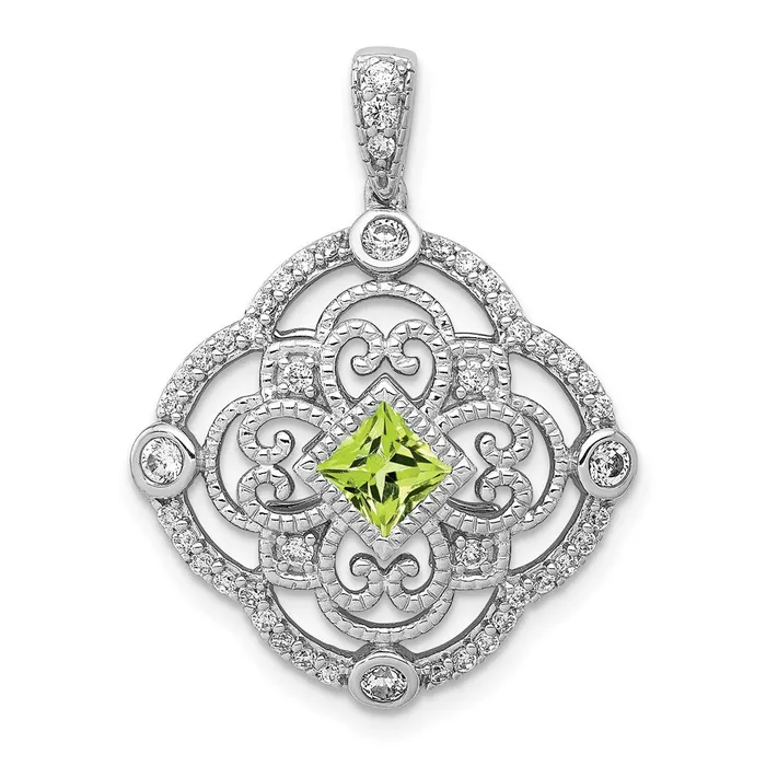 Goldia 14k White Gold Real Diamond and 40 Peridot Fancy Pendant Necklaces Goldia 14k White Gold Real Diamond and 40 Peridot Fancy Pendant Necklaces