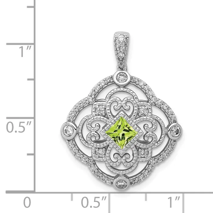 Goldia 14k White Gold Real Diamond and 40 Peridot Fancy Pendant Necklaces
