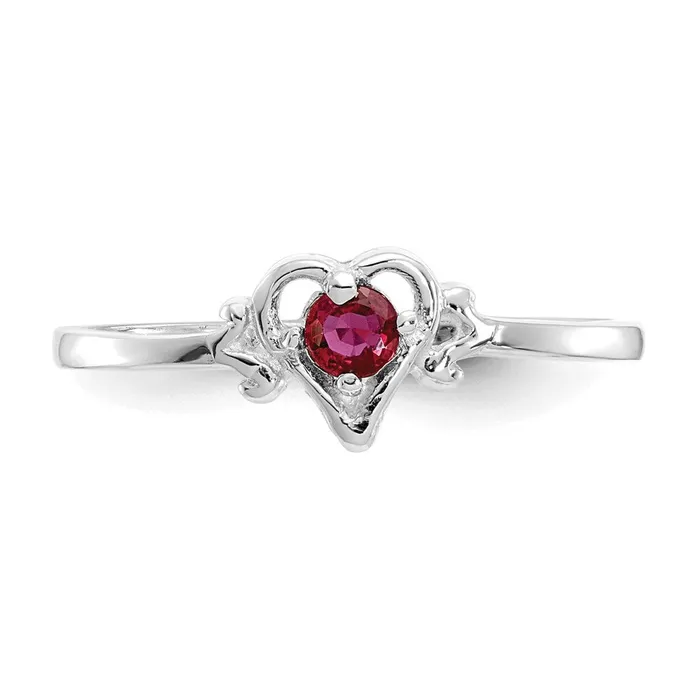 Goldia 14K White Gold Ruby Birthstone Heart Ring Rings