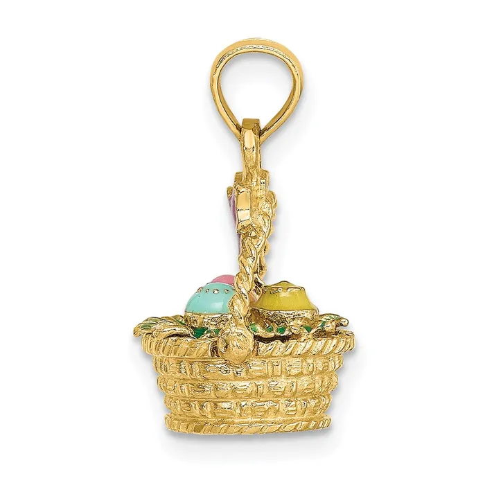 Goldia 14k Yellow Gold 3D Enameled Easter Basket wBow and Eggs Charm Charm Necklaces