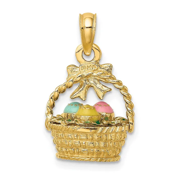 Goldia 14k Yellow Gold 3D Enameled Easter Basket wBow and Eggs Charm Charm Necklaces