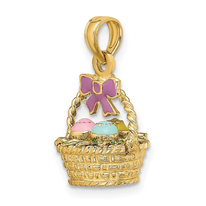 Goldia 14k Yellow Gold 3D Enameled Easter Basket wBow and Eggs Charm Charm Necklaces