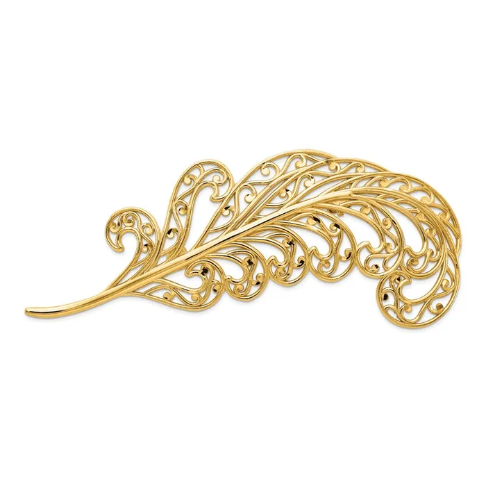 Goldia 14k Yellow Gold Filigree Feather Pin PreStyled Sets