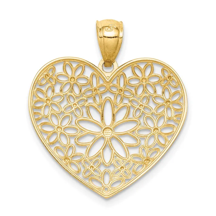 Goldia 14k Yellow Gold Polished Floral Heart Pendant Necklaces