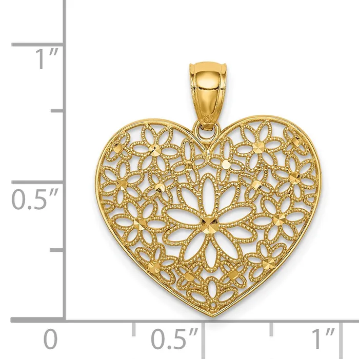 Goldia 14k Yellow Gold Polished Floral Heart Pendant Necklaces