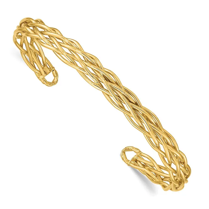 Goldia 14k Yellow Gold Polished Woven Cuff Bangle PreStyled Sets