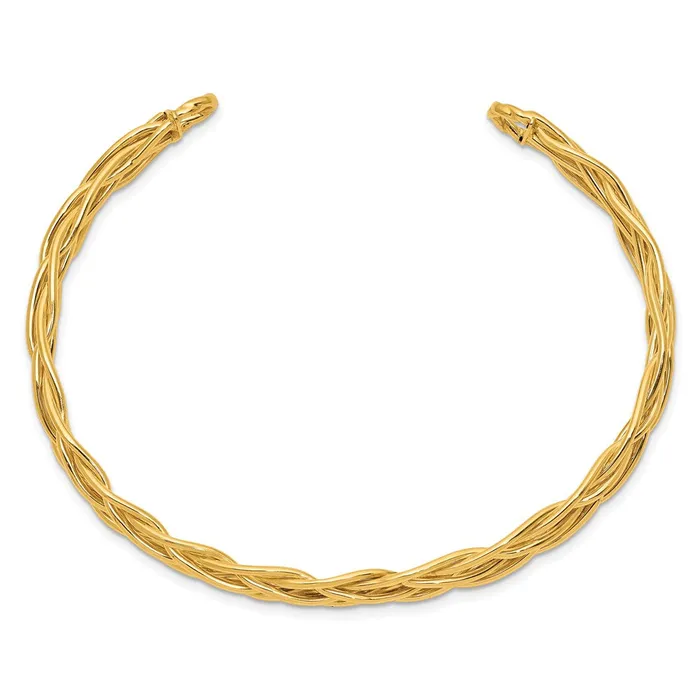 Goldia 14k Yellow Gold Polished Woven Cuff Bangle PreStyled Sets