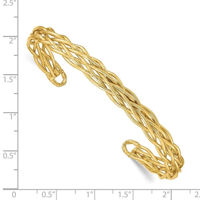 Goldia 14k Yellow Gold Polished Woven Cuff Bangle PreStyled Sets
