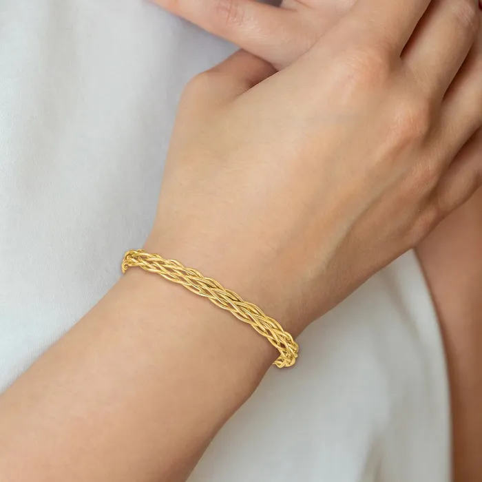 Goldia 14k Yellow Gold Polished Woven Cuff Bangle PreStyled Sets