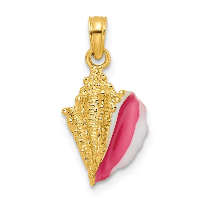 Goldia 14k Yellow Gold Textured and Enamel Conch Shell Pendant Necklaces
