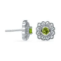 Goldia 40mm Peridot and 01 CT TW Diamond Flower Frame Stud Earrings in Sterling Silver Earrings