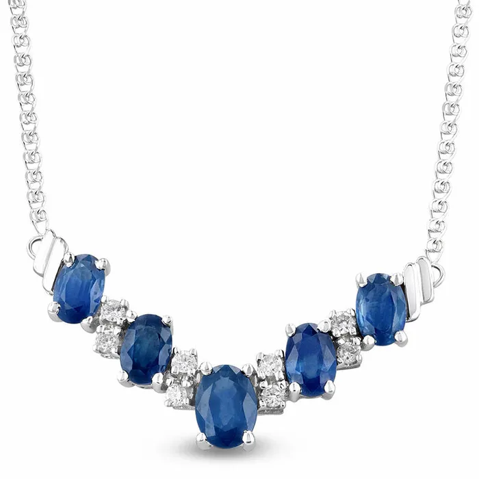 Goldia Alternating Oval Blue Sapphire and 02 CT TW Natural Diamond Chevron Necklace in 14K White Gold 1733 Necklaces Goldia Alternating Oval Blue Sapphire and 02 CT TW Natural Diamond Chevron Necklace in 14K White Gold 1733 Necklaces