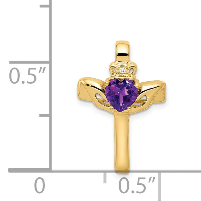 goldiaca Necklaces 14k 6mm Claddagh Amethyst AAA Diamond Cross Pendant