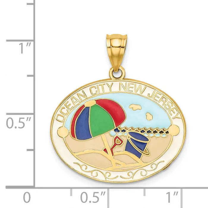 Goldia Charm Necklaces 14k Yellow Gold MultiColor Enamel OCEAN CITY NEW JERSEY Beach Charm