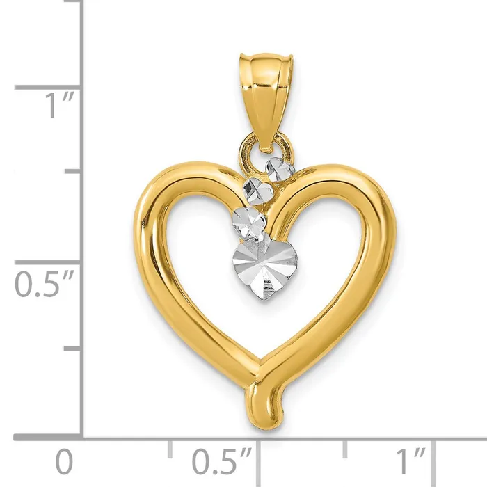 Goldia Charm Necklaces 14k Yellow u0026 Rhodium Gold wRhodium Diamondcut Heart Charm