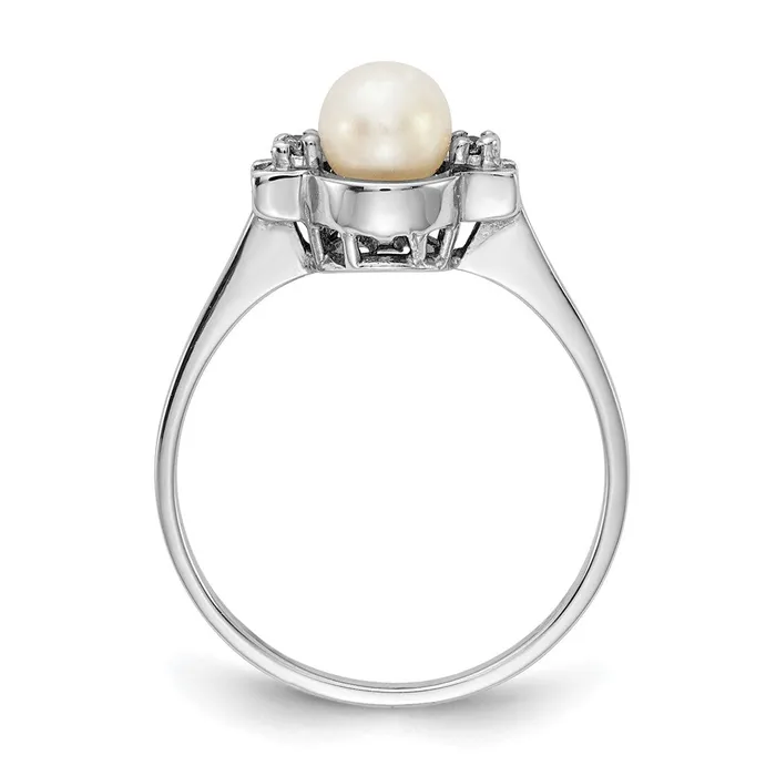 Goldiacom 14k White Gold 5mm FW Cultured Pearl A Real Diamond ring Rings