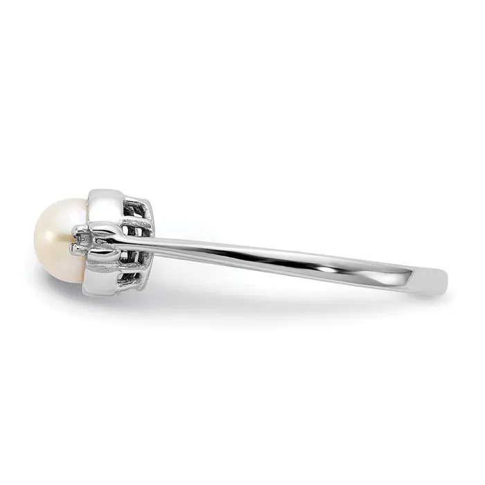 Goldiacom 14k White Gold 5mm FW Cultured Pearl A Real Diamond ring Rings