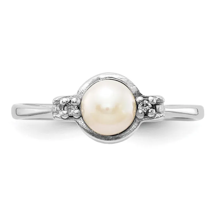 Goldiacom 14k White Gold 5mm FW Cultured Pearl A Real Diamond ring Rings