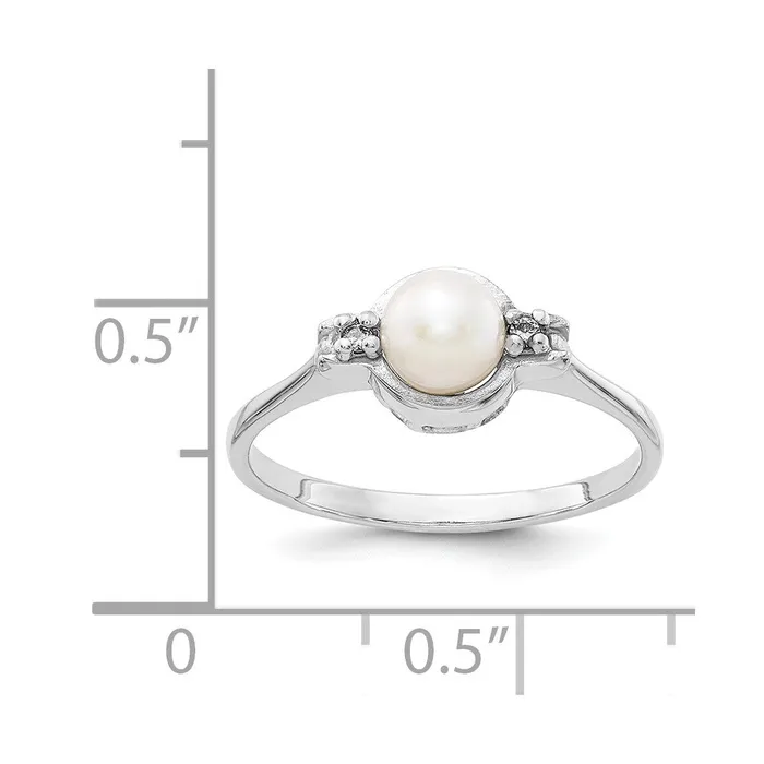 Goldiacom 14k White Gold 5mm FW Cultured Pearl A Real Diamond ring Rings