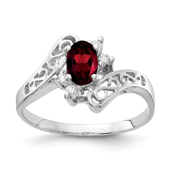 Goldiacom 14k White Gold 6x4mm Oval Garnet Checker A Real Diamond ring Rings