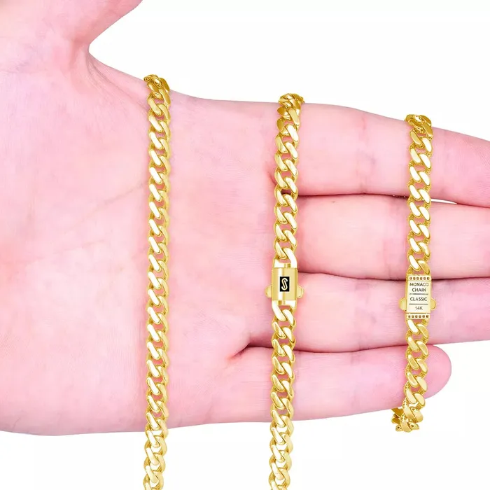 Goldiacom Necklaces 14k Yellow Gold Royal Monaco Miami Cuban Link 6mm Chain Pendant Necklace 30