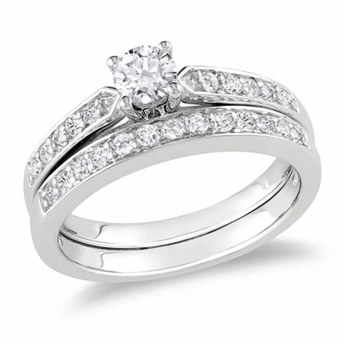 Goldiacom Rings 12 CT Diamond Cathedral Style Bridal Engagement Ring Set in Sterling Silver