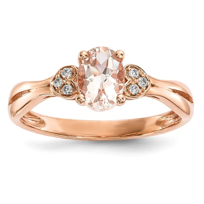 Goldiacom Rings 14k Rose Gold w Morganite Real Diamond Ring