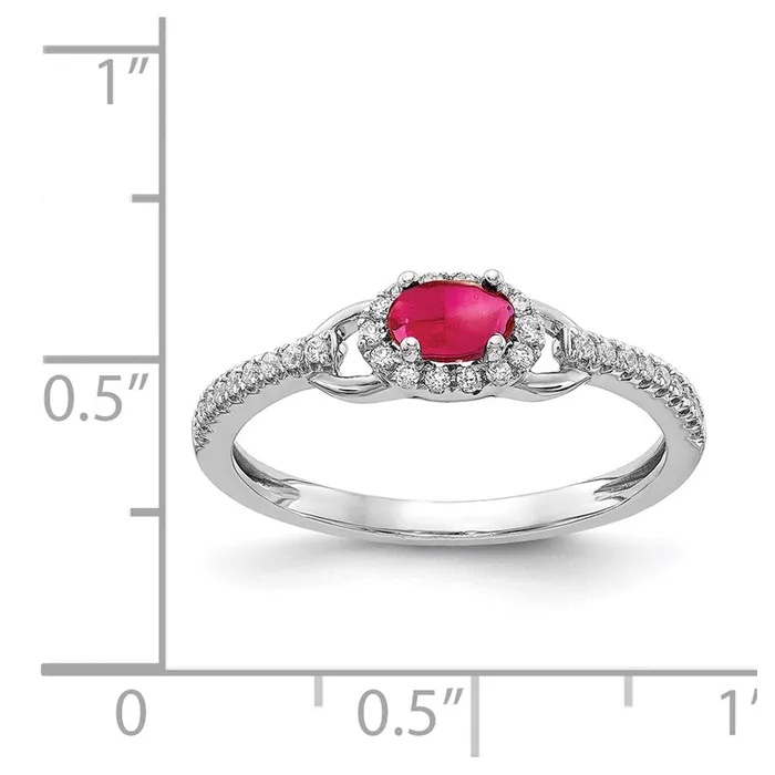 Goldiacom Rings 14k White Gold Real Diamond and Cabochon Ruby Ring