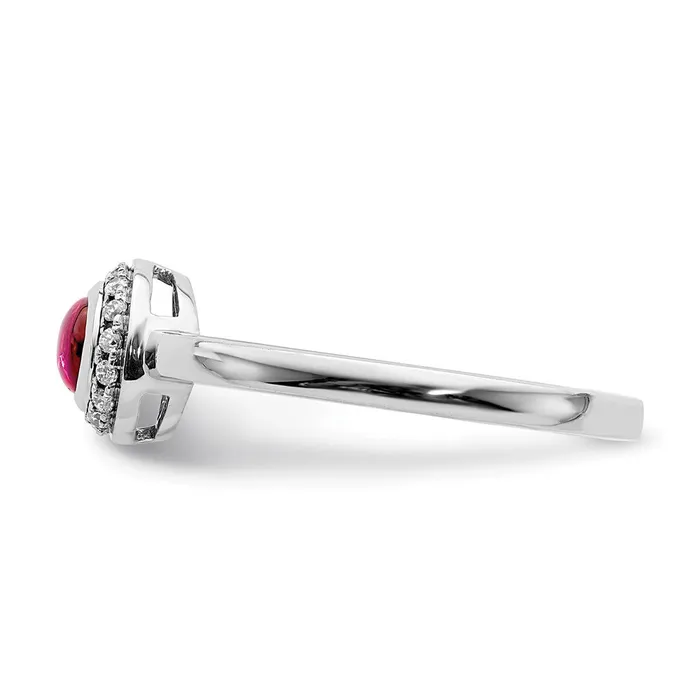 Goldiacom Rings 14k White Gold Real Diamond and Cabochon Ruby Ring