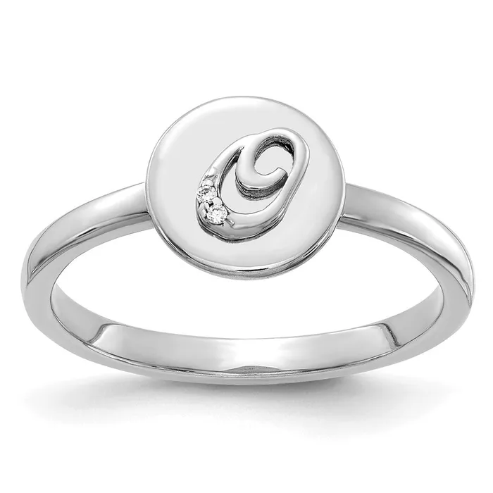 Goldiacom Rings 14k White Gold Real Diamond Initial O Ring