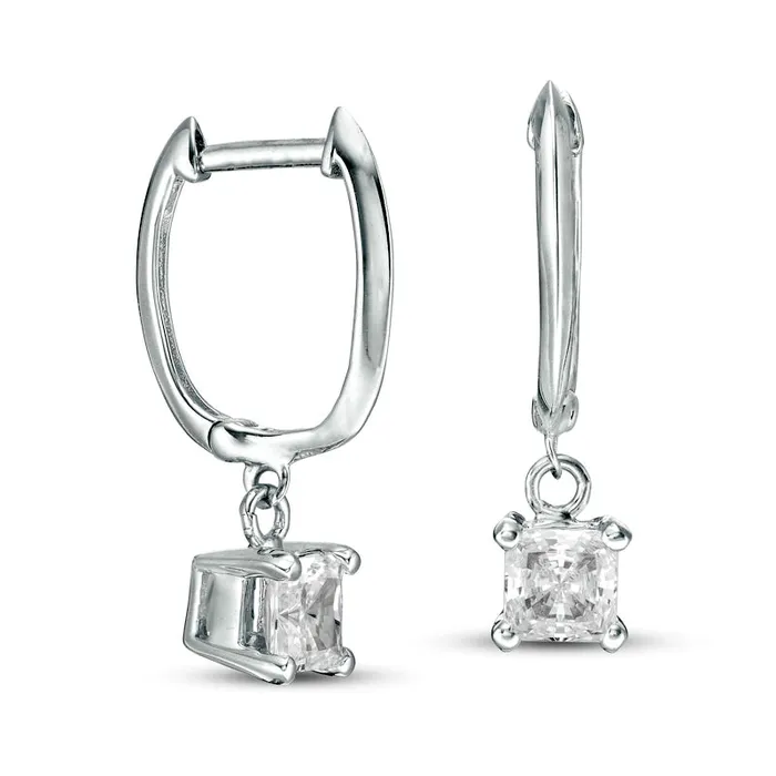 Goldia Earrings 075 CT TW Certified PrincessCut Diamond Solitaire Drop Hoop Earrings in 14K White Gold IVS2 Goldia Earrings 075 CT TW Certified PrincessCut Diamond Solitaire Drop Hoop Earrings in 14K White Gold IVS2