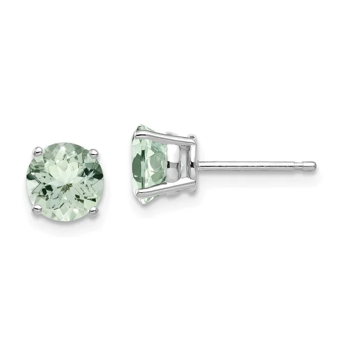 Goldia Earrings 14k White Gold 6mm Round Green Quartz Earrings